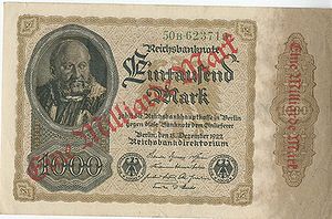 Reichsbank 1000 mark banknote, December 1922. (HVB Stiftung Geldscheinsammlung)