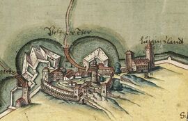Die Nürnberger Burg im Pfinzing-Atlas von 1594, fol. 13. (Staatsarchiv Nürnberg, B 444)