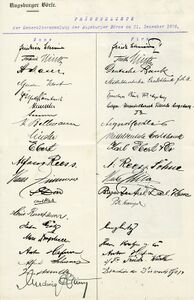 Präsenzliste der Mitgliederversammlung der Augsburger Börse am 21.12.1926. (Bayerisches Wirtschaftsarchiv, V16, 4)