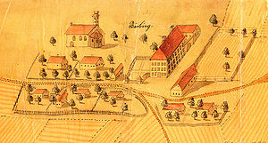 Ansicht von Barbing. Ausschnitt aus: Plan der Gegend von Harting, 18. Jh. (Bayerisches Hauptstaatsarchiv, Plansammlung 594)