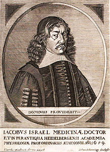 1652 wurde der jüdische Mediziner Jakob Israel (1621-1674) an die Universität Heidelberg berufen. Kupferstich um 1663. (Österreichische Nationalbibliothek, Bildarchiv und Grafiksammlung, Porträtsammlung, Inventar-Nr. PORT_00073873_01)
