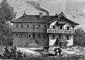 Landhaus von Joseph von Maffei (1790-1870) in Feldafing - Holzschnitt 1875. (Bayerische Staatsbibliothek, Bildarchiv port-004232)