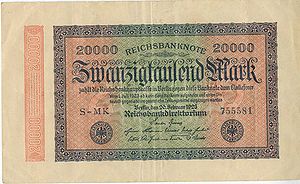 Reichsbank 20,000 mark banknote, February 1923. (HVB Stiftung Geldscheinsammlung)