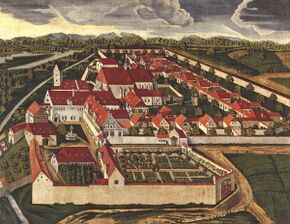 Die Reichskartause Buxheim um 1690. Gemälde von Johann Friedrich Sichelbein (1655-1721). (Benediktinerabtei Ottobeuren)