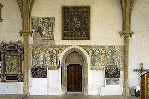 Fresken der 14 Nothelfer in der Dominikanerkirche St. Blasius, Regensburg, 14. Jh. (Foto: Gerald Richter. Veröffentlichung mit Genehmigung des Staatlichen Bauamts Regensburg)