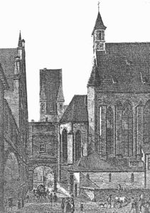 Blick auf die St.-Lorenz-Kapelle im Alten Hof, Radierung von Domenico Quaglio (1787-1837), 1806. (Münchner Stadtmuseum, Sammlung Graphik/Plakat/Gemälde, Inv.-Nr. G P 963)