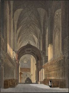 Chor der Frauenkirche mit Bennobogen, kolorierter Stahlstich von 1846. (Bayerische Staatsbibliothek, Porträt- und Ansichtensammlung)