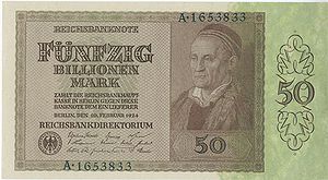 Reichsbank 50 trillion mark banknote, February 1924. (HVB Stiftung Geldscheinsammlung)