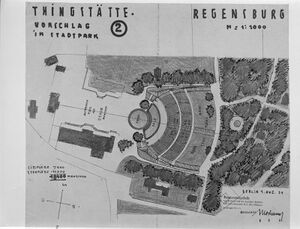 Entwurf eines Thingplatzes für Regensburg (Stadt Regensburg, Bilddokumentation, Repro Plan Thingstätte, Arch. Moshamer (aus StaR, Plan Nr. HD 9-11))