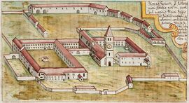 Älteste Ansicht des Klosters Altomünster aus dem Jahr 1653 vom Weingartner Benediktiner Gabriel Bucelin (1599-1681). (Württembergische Landesbibliothek, HB.V.15)