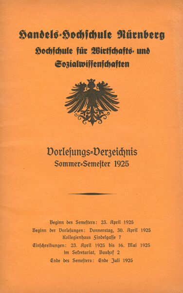 Datei:Titelseite Vorlesungsverzeichnis SoSe 1925 Handelshochschule Nuernberg.jpg