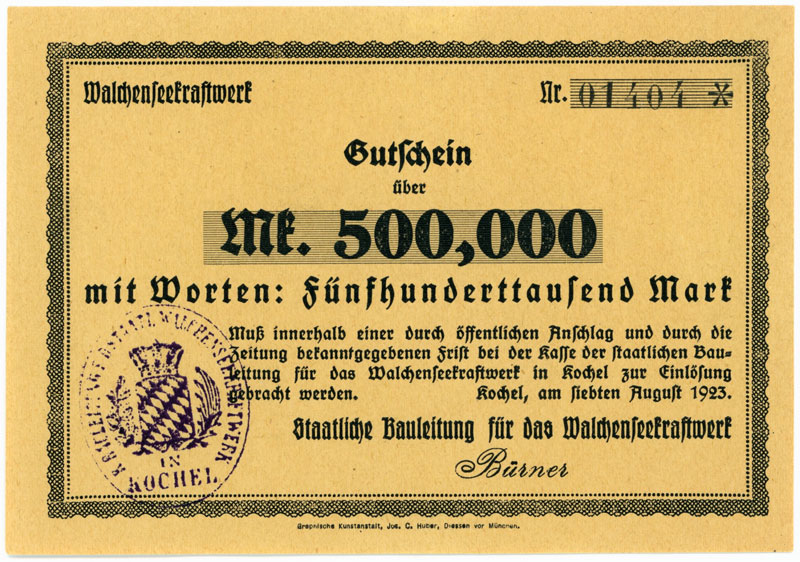 Datei:Gutschein Arbeiter Walchenseekraftwerk 500.000 Mark 1923.jpg