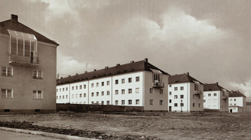 Siedlung Nordostbahnhof, Nürnberg, Wohnhäuser mit Künstlerateliers, erbaut ab 1929. Architekt war u. a. Karl Sorg. Foto um 1929. (Archiv wbg Nürnberg)