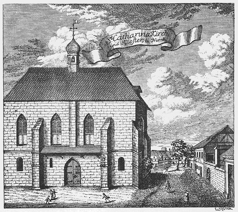 thumb]Stich des Katharinenklosters in Nürnberg von Christoph Melchior Roth (1720-1798). Das ehemalige Dominikanerkloster diente nach der Reformation ab 1620 als Versammlungsort der Nürnberger Meistersinger. Abb. aus: Hugo Barbeck, Alt-Nürnberg, Kulturgeschichtliche Bilder aus Nürnbergs Vergangenheit. Heft 10, Kirchen und Kapellen, Blatt 14. (Bayerische Staatsbibliothek, 2 Bavar. 32 v-6/10)