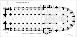 Grundriss der Lorenzkirche aus der Bauhütte unter Josef Schmitz und Otto Schulz, 1904. (Quelle: Archiv derKirchengemeinde St. Lorenz Nürnberg)