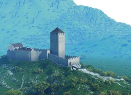 Hohenaschau, um 1200. (Visualisierung ReUnion-Büro für Burgen)