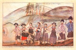 Sog. „Weiberaufstand von Krumbach“, Darstellung in der Pfarrchronik von Lingenau. (Vorarlberger Landesarchiv)