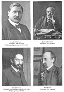 Die Tagespostredakteure Albert Südekum, Philipp Scheidemann, Adolf Braun und Kurt Eisner. (Abb aus: Gärtner, Mit uns zieht eine neue Zeit, Nürnberg 1928, nach 112)
