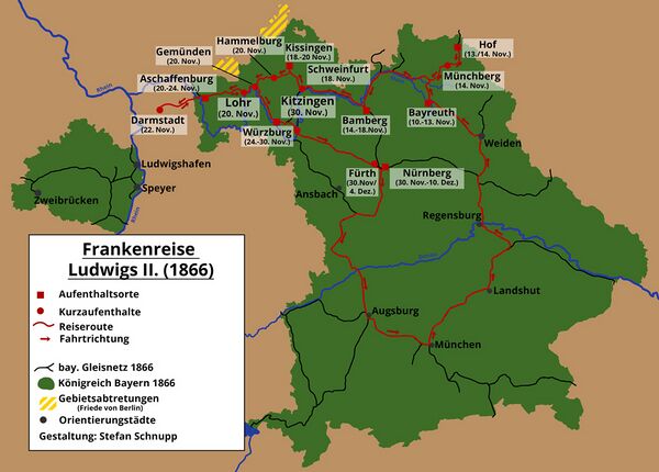 Frankenreise Ludwigs II. (1866). (Gestaltung: Stefan Schnupp)