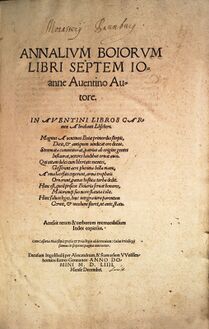 Titelblatt der zensierten Version der Annalium Boiorum von 1554. (Bayerische Staatsbibliothek, 2 Bavar. 1631 u)