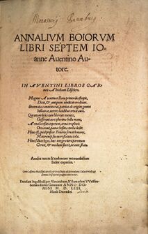 Titelblatt der zensierten Version der Annalium Boiorum von 1554. (Bayerische Staatsbibliothek, 2 Bavar. 1631 u)