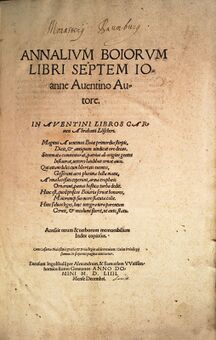 Titelblatt der zensierten Version der Annalium Boiorum von 1554. (Bayerische Staatsbibliothek, 2 Bavar. 1631 u)