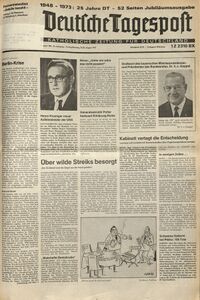 Titelblatt der Ausgabe zum 25jährigen Jubiläum vom 24./25.8.1973 (25 Jahre). (Die Tagespost)