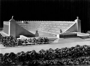 Modell des Deutschen Stadions. Fotografie von Stojaverlag/Photo-Werkstätten von 1937. (Bayerische Staatsbibliothek, Bildarchiv hoff-67977)