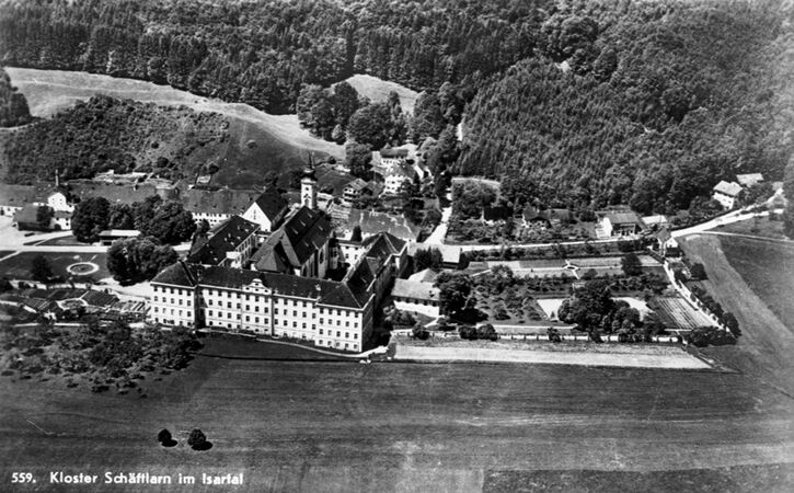 Benediktinerkloster Schäftlarn, Reproduktion einer Fotografie vor 1946. (Bayerische Staatsbibliothek, Bildarchiv walz-0025)
