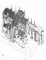 Rekonstruktion des Domes um 1360. Isometrische Zeichnung von Gilbert Diller und Ana Pancini. (Abb. aus: Achim Hubel/Manfred Schuller, Der Dom zu Regensburg. Tafeln, Regensburg 2010, Tafel 20)