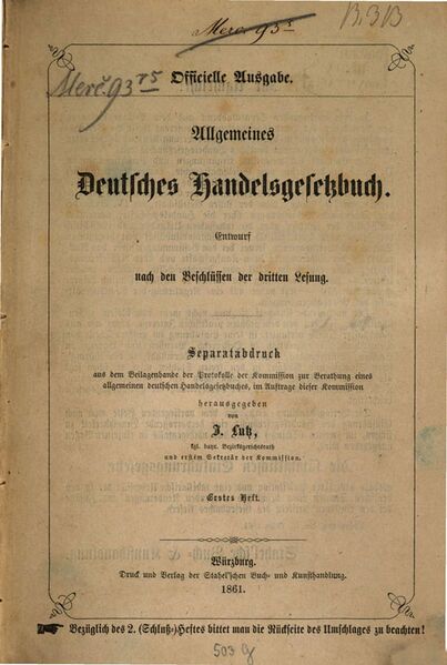 Datei:Titelblatt Allgemeines Deutsches Handelsgesetzbuch 1861.jpg