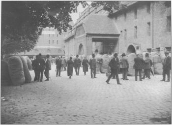 Hopfenmarkt in Nürnberg, um 1920. Seit 1872 am Kornmarkt angesiedelt, wo ein großes Lagergebäude stand. (Foto: Deutsches Hopfenmuseum Wolnzach)