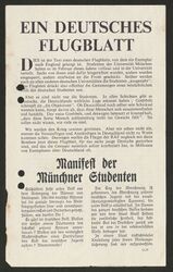 Von der Royal Airforce am 10. Juli 1943 über Marburg abgeworfenes Flugblatt der Weißen Rose. (Hessisches Staatsarchiv Marburg, Best. 180 Marburg, Nr. 4171)