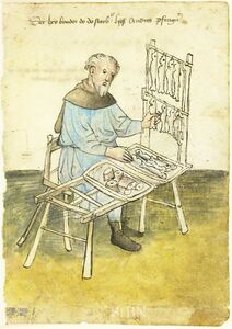 Der Fischhändler Andreas Pragner im Hausbuch der Mendelschen Zwölfbrüderstiftung. (Stadtbibliothek Nürnberg, Amb. 317.2°, fol. 30r)