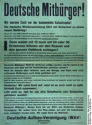 Aufruf der Partei "Wirtschaftliche Aufbau-Vereinigung" (WAV). (Bundesarchiv, Plak 005-028-001A+B; Grafiker: o.A./1949-1955)