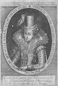Kurfürstin Elisabeth (1596-1662), Tochter James I. von England (1603-1625), Gemahlin von Friedrich V., zeitgenössischer Kupferstich. (Bayerische Staatsbibliothek, Bildarchiv port-017156)