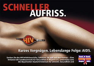 Kampagne "Schneller Aufriss. Kurzes Vergnügen, lebenslange Folge: AIDS", 2007. (Kommunikationsagentur Schultze. Walther. Zahel. GmbH)