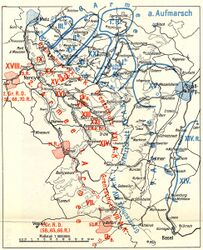 Aufmarsch der Truppen vor der Schlacht in Lothringen. (Abb. aus: Karl Deuringer, Die Schlacht in Lothringen, Bd. 1, Lageskizzen, Blatt 1, a)