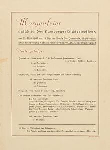Das Programm der Morgenfeier des Bamberger Dichterkreises vom 30. Mai 1937. (Stadtarchiv Bamberg, BS (T) + 679-3 a)