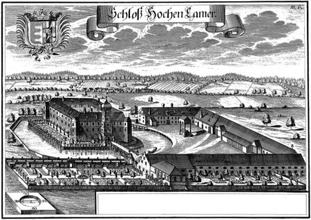 Schloss Hohenkammer, Stich von Michael Wening (1645-1718), ca. 1696-1701. (Bayerische Vermessungsverwaltung lizenziert durch CC BY-ND 4.0 via bavarikon)