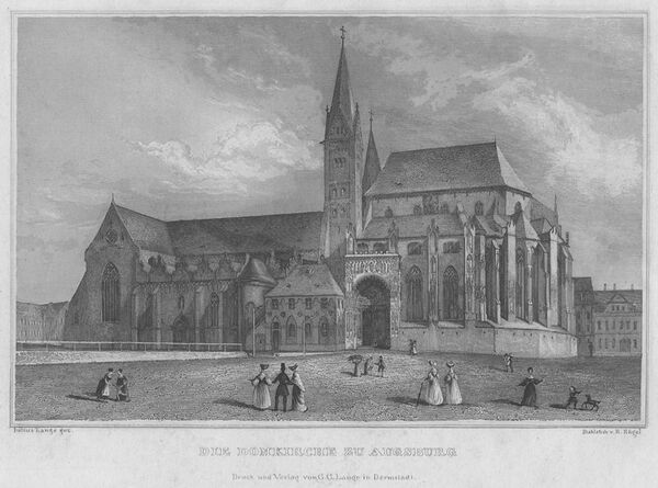 Dom zu Augsburg, Stahlstich von Heinrich Hügel nach einer Zeichnung von Julius Lange (1817-1878). (Bayerische Staatsbibliothek, Bildarchiv, port-016668)