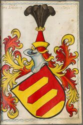 Wappen der Adelsfamilie Haslang. Abb aus: Scheibler´sches Wappenbuch, älterer Teil, 1450-1480, 335. (Bayerische Staatsbibliothek, Cod.icon. 312c)