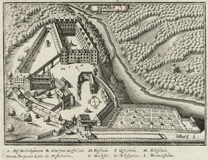 Schloss Wolfegg. Kufperstich von Matthäus Merian (1593-1650), 1643. (Gemeinfrei via Wikimedia Commons)