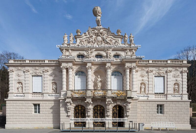 Datei:Linderhof Hauptfassade Fassade Beischriften.jpg