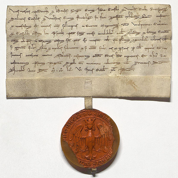 Datei:Urkunde Aufnahme Regensburg Städtebund.jpg