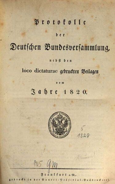 Datei:Titelblatt Protokolle Bundesversammlung 1820.jpg