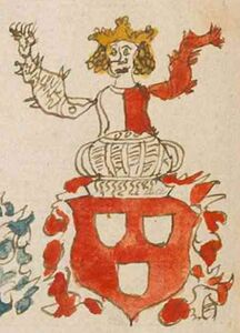 Wappen der Herren von Weinsberg in einem Wappenbuch aus Süddeutschland, 16. Jahrhundert. (Bayerische Staatsbibliothek, Cod.icon. 312, fol. 11v)