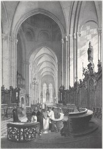 Der Stiftschor im Mainzer Dom. Das bedeutende Rokoko-Chorgestühl fertigte 1760-1767 Franz Anton Hermann (1711–1770). (Abb. aus: Veit, Mainzer Domherren, Tafel 2)