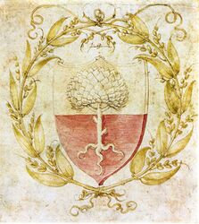 Wappen des Willibald Pirckheimer (1470-1530) von Albrecht Dürer (1471-1528). (Museen der Stadt Nürnberg, Grafische Sammlung; Dauerleihgabe im Germanischen Nationalmuseum, Nürnberg)