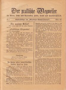 Beilage "Der praktische Wegweiser für Wein-, Obst- und Gartenbau, Feld-, Land- und Hauswirthschaft (ab 1891). (Bayerische Staatsbibliothek 4 Oecon. 379 i-1891)